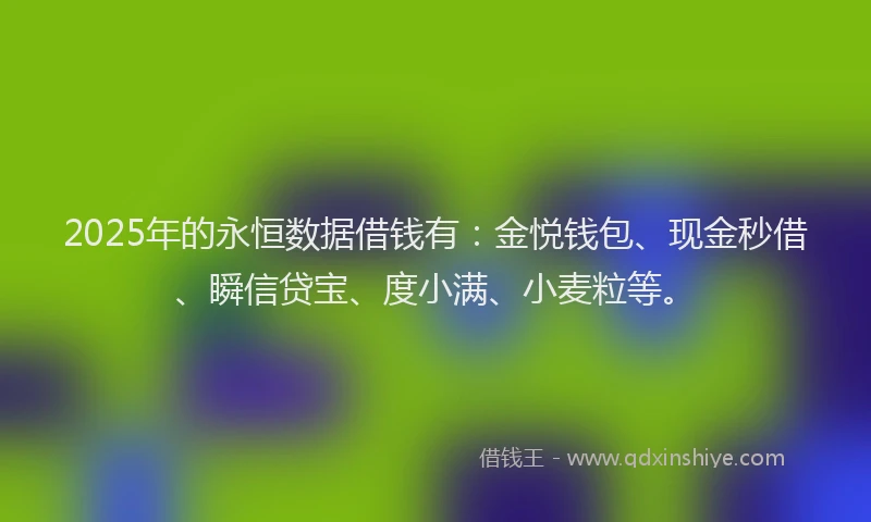 2025年的永恒数据借钱有：金悦钱包、现金秒借、瞬信贷宝、度小满、小麦粒等。