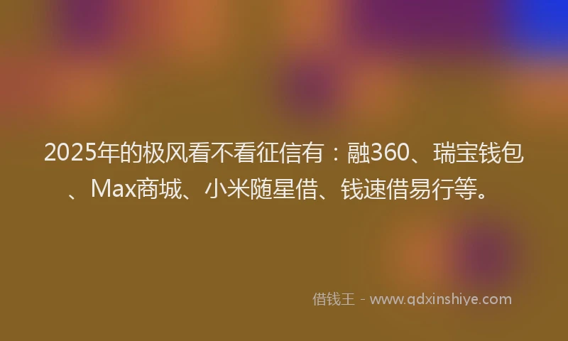 2025年的极风看不看征信有：融360、瑞宝钱包、Max商城、小米随星借、钱速借易行等。