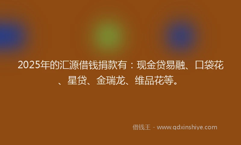 2025年的汇源借钱捐款有：现金贷易融、口袋花、星贷、金瑞龙、维品花等。