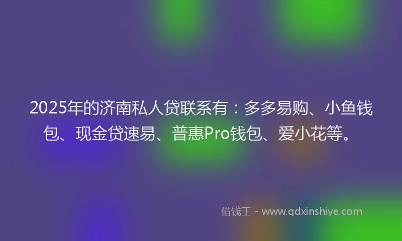 2025年的济南私人贷联系有：多多易购、小鱼钱包、现金贷速易、普惠Pro钱包、爱小花等。