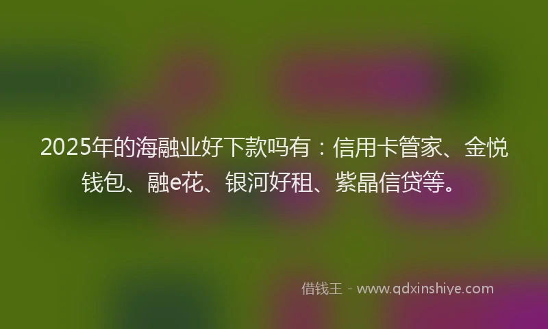 2025年的海融业好下款吗有:信用卡管家、金悦钱包、融e花、银河好租、紫晶信贷等。