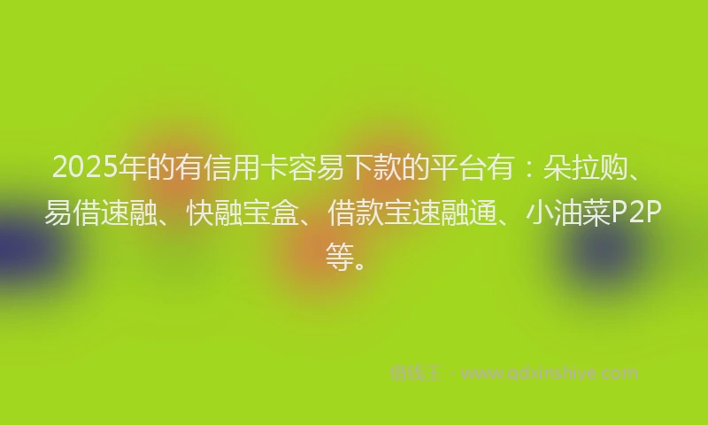 2025年的有信用卡容易下款的平台有：朵拉购、易借速融、快融宝盒、借款宝速融通、小油菜P2P等。