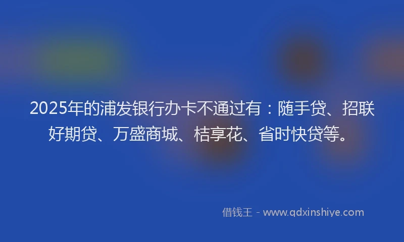 2025年的浦发银行办卡不通过有：随手贷、招联好期贷、万盛商城、桔享花、省时快贷等。