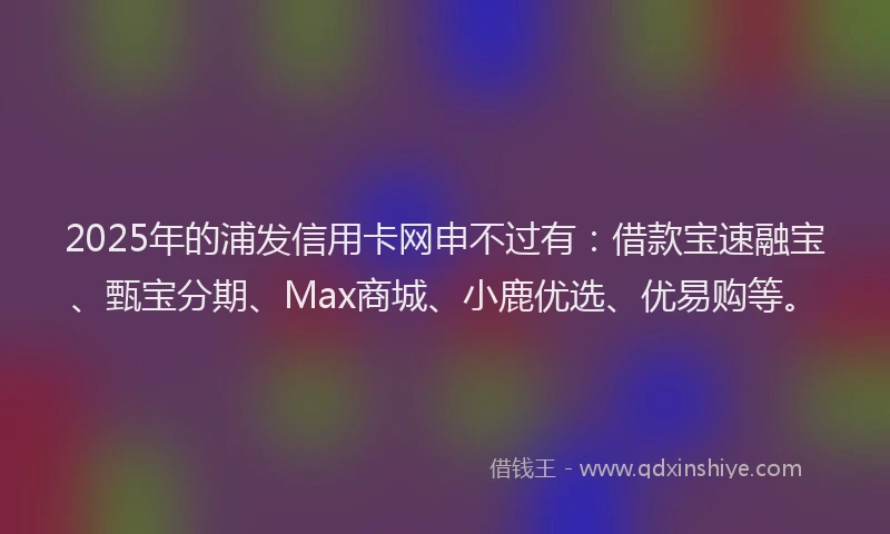 2025年的浦发信用卡网申不过有：借款宝速融宝、甄宝分期、Max商城、小鹿优选、优易购等。