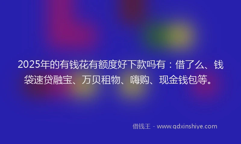 2025年的有钱花有额度好下款吗有：借了么、钱袋速贷融宝、万贝租物、嗨购、现金钱包等。