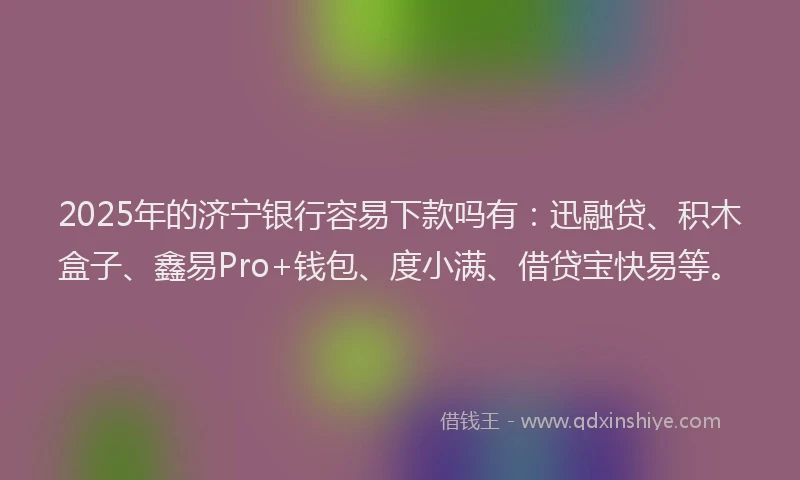 2025年的济宁银行容易下款吗有：迅融贷、积木盒子、鑫易Pro+钱包、度小满、借贷宝快易等。