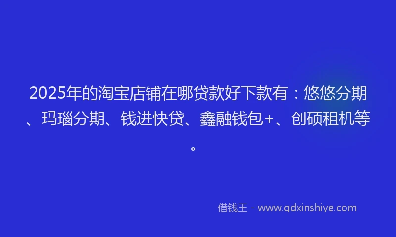 2025年的淘宝店铺在哪贷款好下款有：悠悠分期、玛瑙分期、钱进快贷、鑫融钱包+、创硕租机等。