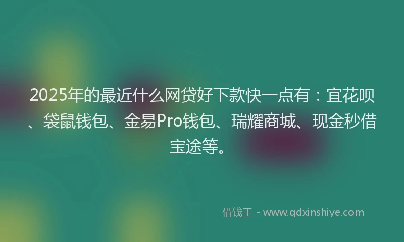 2025年的最近什么网贷好下款快一点有:宜花呗、袋鼠钱包、金易Pro钱包、瑞耀商城、现金秒借宝途等。