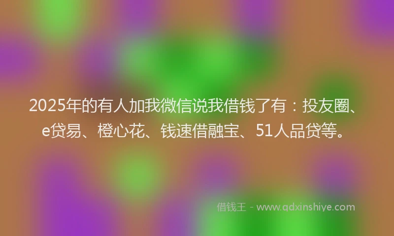 2025年的有人加我微信说我借钱了有：投友圈、e贷易、橙心花、钱速借融宝、51人品贷等。
