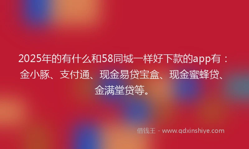 2025年的有什么和58同城一样好下款的app有:金小豚、支付通、现金易贷宝盒、现金蜜蜂贷、金满堂贷等。