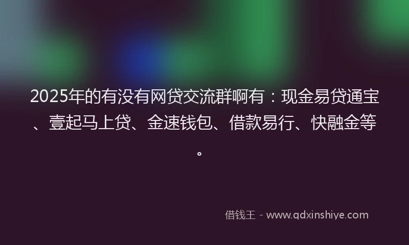 2025年的有没有网贷交流群啊有：现金易贷通宝、壹起马上贷、金速钱包、借款易行、快融金等。