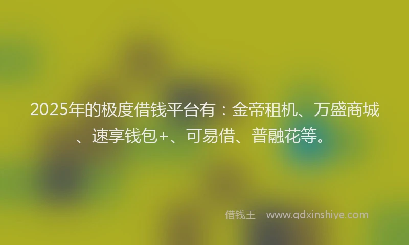 2025年的极度借钱平台有：金帝租机、万盛商城、速享钱包+、可易借、普融花等。