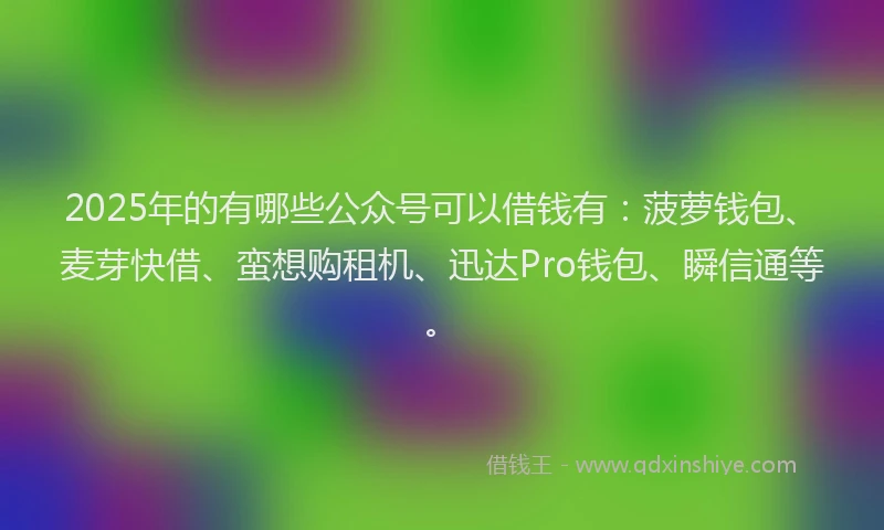 2025年的有哪些公众号可以借钱有：菠萝钱包、麦芽快借、蛮想购租机、迅达Pro钱包、瞬信通等。