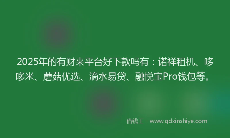 2025年的有财来平台好下款吗有:诺祥租机、哆哆米、蘑菇优选、滴水易贷、融悦宝Pro钱包等。