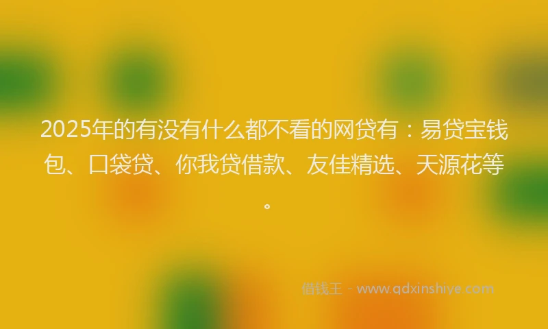 2025年的有没有什么都不看的网贷有:易贷宝钱包、口袋贷、你我贷借款、友佳精选、天源花等。