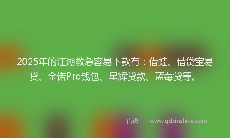 2025年的江湖救急容易下款有：借蛙、借贷宝易贷、金诺Pro钱包、星辉贷款、蓝莓贷等。