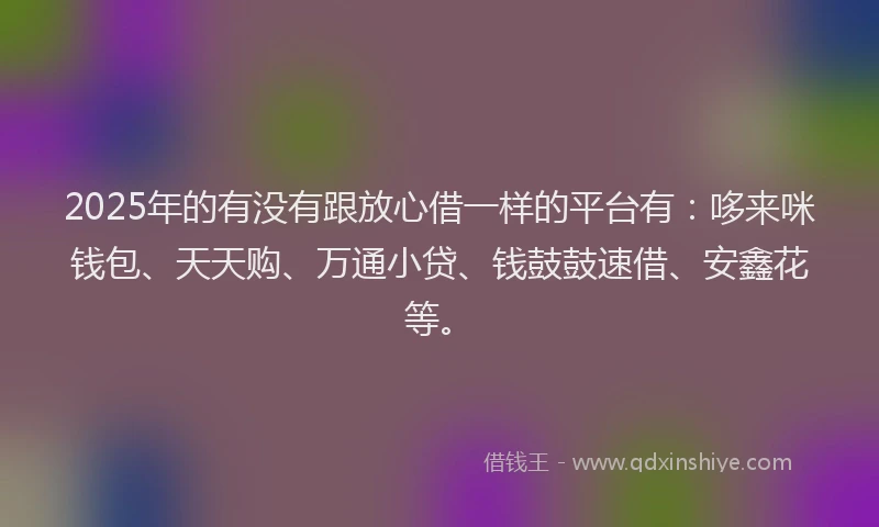 2025年的有没有跟放心借一样的平台有：哆来咪钱包、天天购、万通小贷、钱鼓鼓速借、安鑫花等。