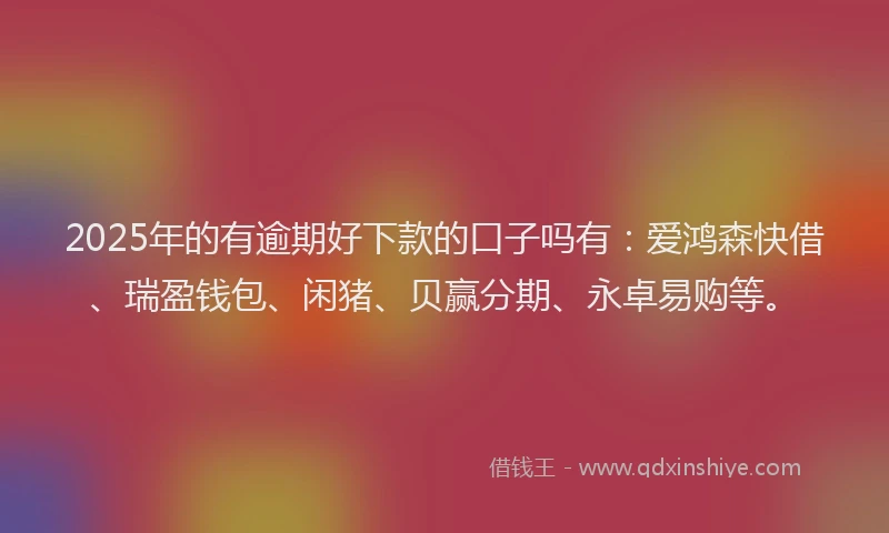 2025年的有逾期好下款的口子吗有：爱鸿森快借、瑞盈钱包、闲猪、贝赢分期、永卓易购等。