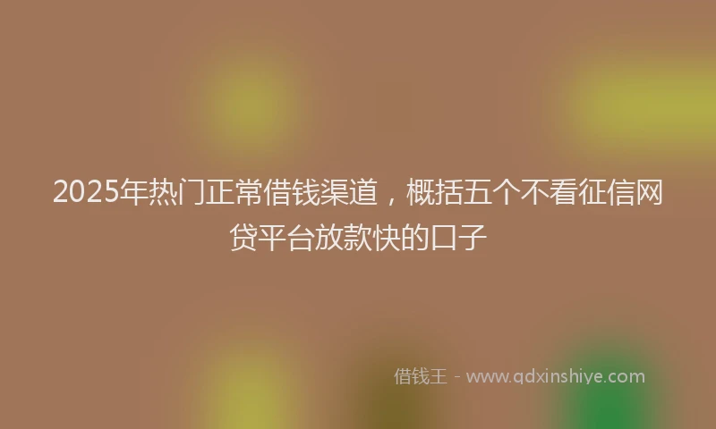 2025年热门正常借钱渠道，概括五个不看征信网贷平台放款快的口子