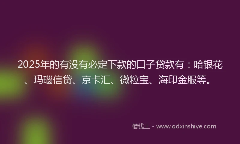 2025年的有没有必定下款的口子贷款有：哈银花、玛瑙信贷、京卡汇、微粒宝、海印金服等。