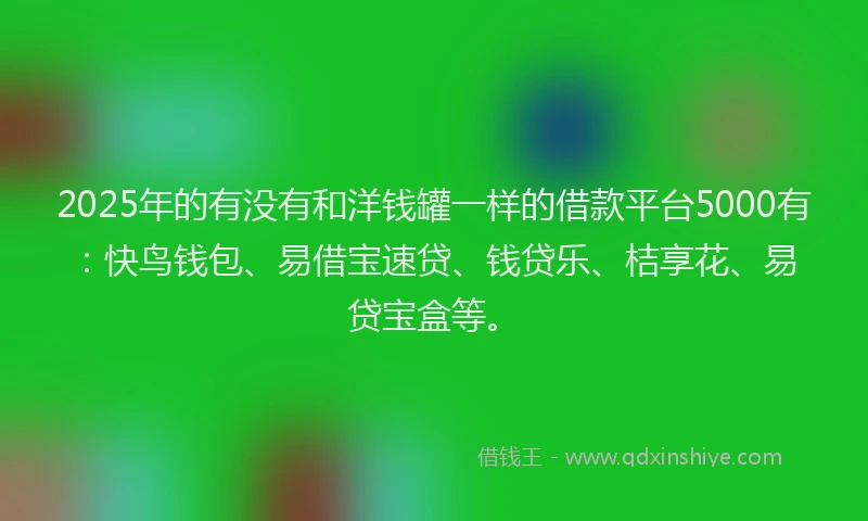 2025年的有没有和洋钱罐一样的借款平台5000有：快鸟钱包、易借宝速贷、钱贷乐、桔享花、易贷宝盒等。