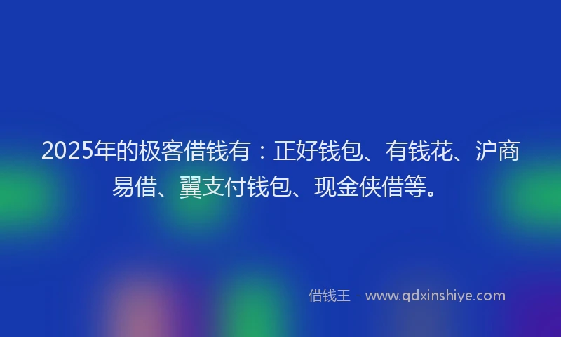 2025年的极客借钱有：正好钱包、有钱花、沪商易借、翼支付钱包、现金侠借等。