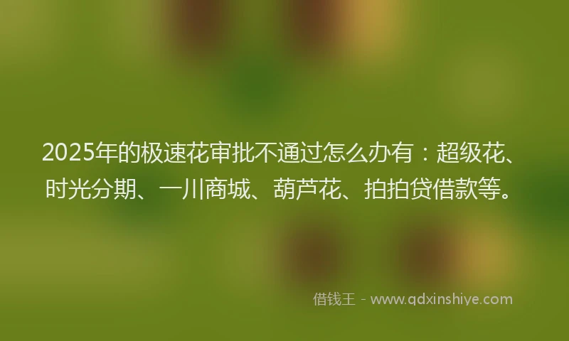 2025年的极速花审批不通过怎么办有：超级花、时光分期、一川商城、葫芦花、拍拍贷借款等。