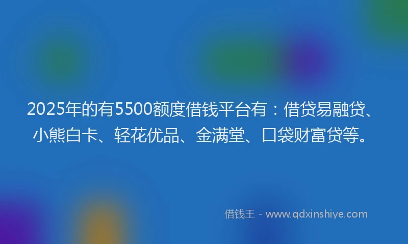 2025年的有5500额度借钱平台有：借贷易融贷、小熊白卡、轻花优品、金满堂、口袋财富贷等。