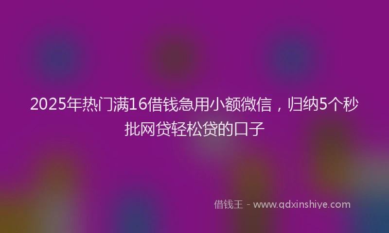 2025年热门满16借钱急用小额微信，归纳5个秒批网贷轻松贷的口子