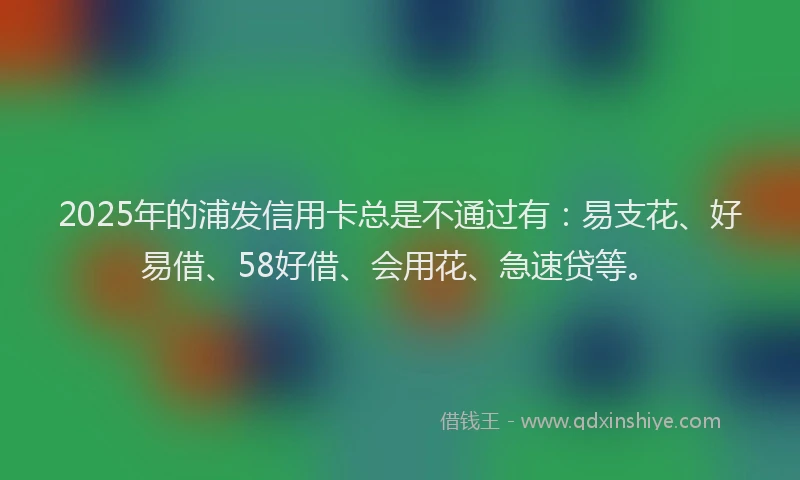 2025年的浦发信用卡总是不通过有：易支花、好易借、58好借、会用花、急速贷等。