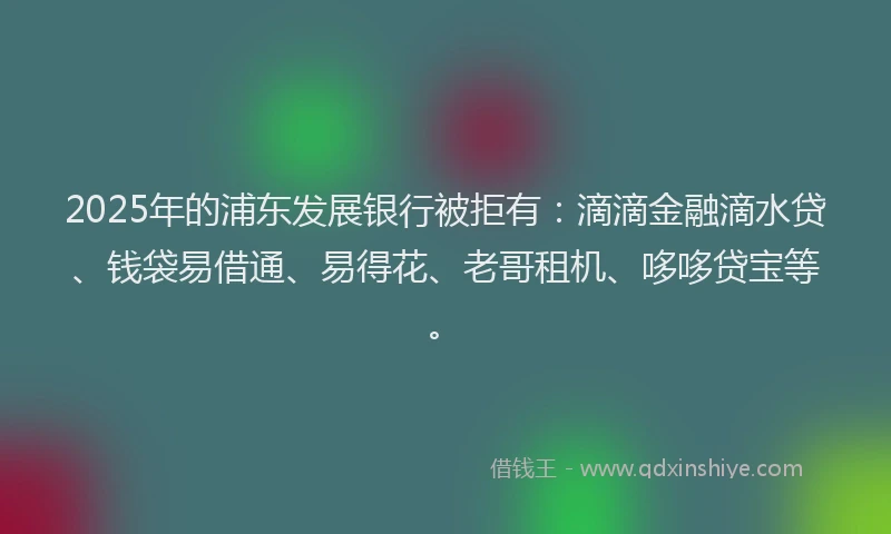 2025年的浦东发展银行被拒有：滴滴金融滴水贷、钱袋易借通、易得花、老哥租机、哆哆贷宝等。