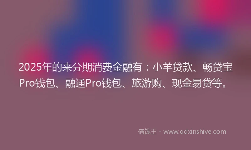2025年的来分期消费金融有：小羊贷款、畅贷宝Pro钱包、融通Pro钱包、旅游购、现金易贷等。