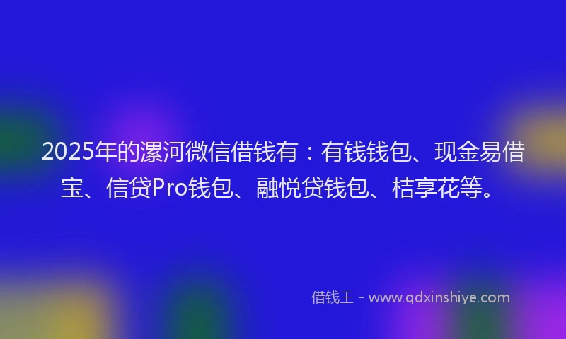 2025年的漯河微信借钱有：有钱钱包、现金易借宝、信贷Pro钱包、融悦贷钱包、桔享花等。