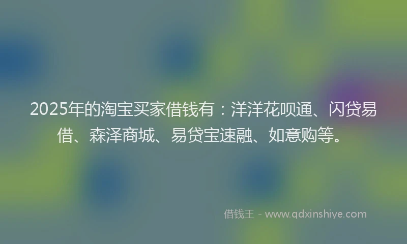 2025年的淘宝买家借钱有:洋洋花呗通、闪贷易借、森泽商城、易贷宝速融、如意购等。