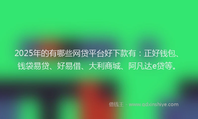 2025年的有哪些网贷平台好下款有:正好钱包、钱袋易贷、好易借、大利商城、阿凡达e贷等。
