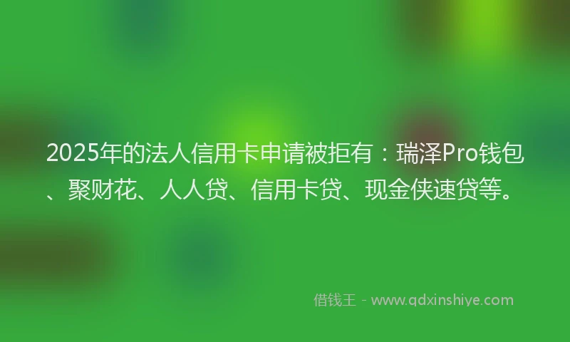 2025年的法人信用卡申请被拒有:瑞泽Pro钱包、聚财花、人人贷、信用卡贷、现金侠速贷等。