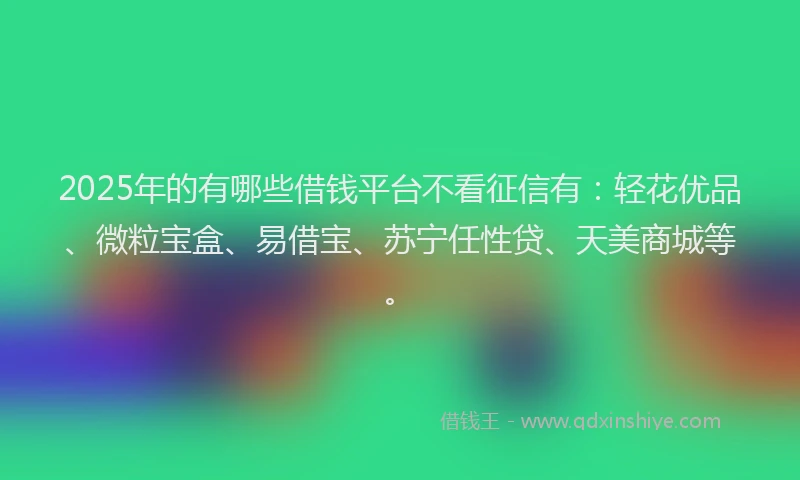2025年的有哪些借钱平台不看征信有：轻花优品、微粒宝盒、易借宝、苏宁任性贷、天美商城等。