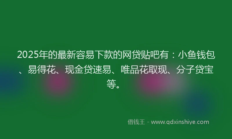 2025年的最新容易下款的网贷贴吧有：小鱼钱包、易得花、现金贷速易、唯品花取现、分子贷宝等。