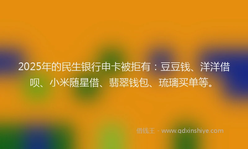 2025年的民生银行申卡被拒有：豆豆钱、洋洋借呗、小米随星借、翡翠钱包、琉璃买单等。