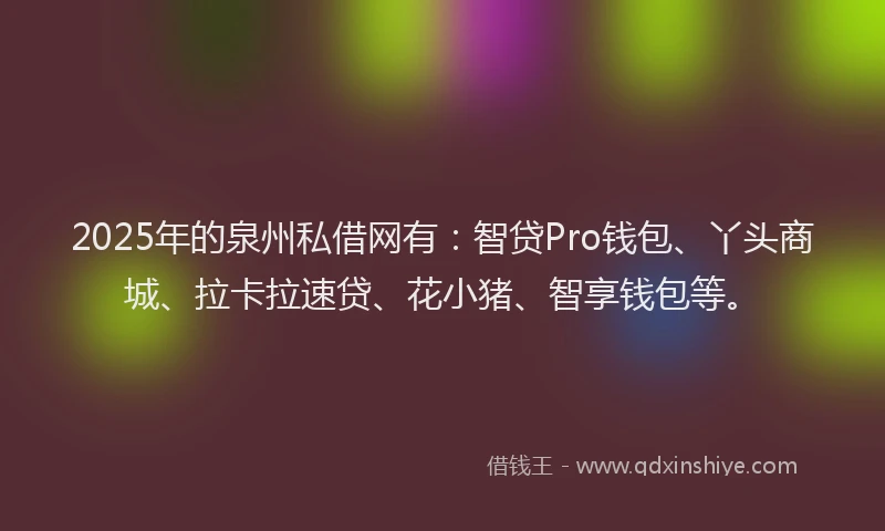 2025年的泉州私借网有:智贷Pro钱包、丫头商城、拉卡拉速贷、花小猪、智享钱包等。