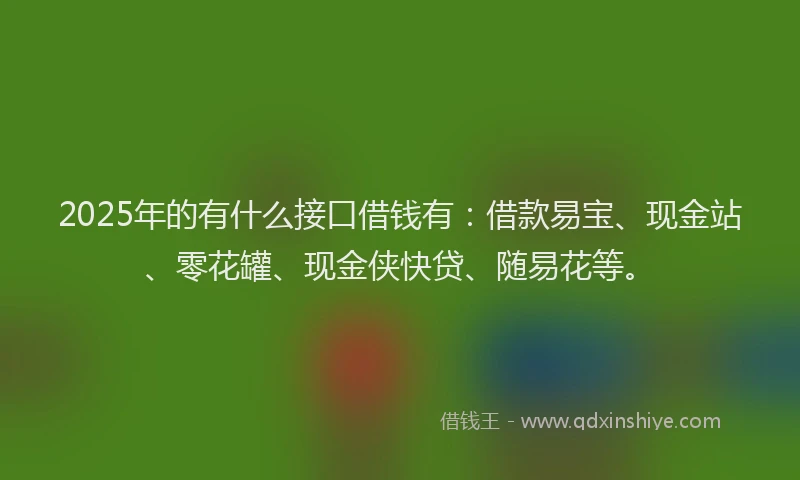 2025年的有什么接口借钱有：借款易宝、现金站、零花罐、现金侠快贷、随易花等。