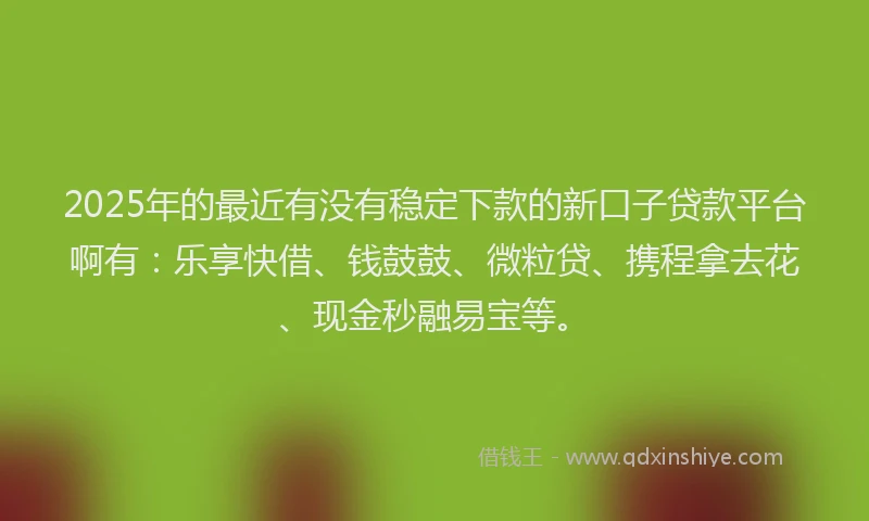 2025年的最近有没有稳定下款的新口子贷款平台啊有：乐享快借、钱鼓鼓、微粒贷、携程拿去花、现金秒融易宝等。