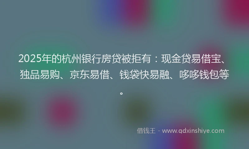 2025年的杭州银行房贷被拒有:现金贷易借宝、独品易购、京东易借、钱袋快易融、哆哆钱包等。