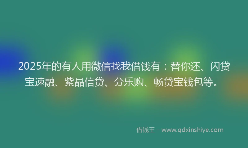 2025年的有人用微信找我借钱有：替你还、闪贷宝速融、紫晶信贷、分乐购、畅贷宝钱包等。
