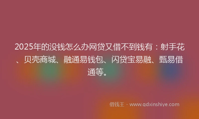 2025年的没钱怎么办网贷又借不到钱有：射手花、贝壳商城、融通易钱包、闪贷宝易融、甄易借通等。