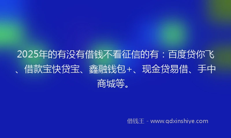 2025年的有没有借钱不看征信的有:百度贷你飞、借款宝快贷宝、鑫融钱包+、现金贷易借、手中商城等。