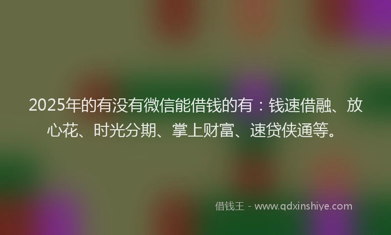 2025年的有没有微信能借钱的有:钱速借融、放心花、时光分期、掌上财富、速贷侠通等。