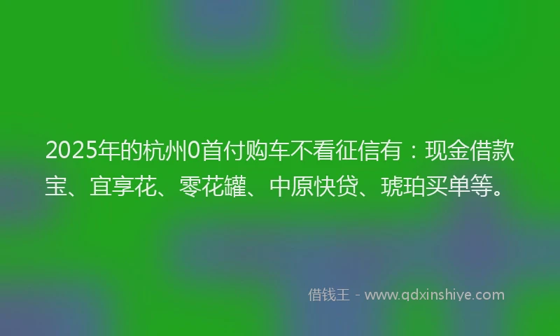 2025年的杭州0首付购车不看征信有:现金借款宝、宜享花、零花罐、中原快贷、琥珀买单等。