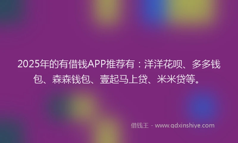 2025年的有借钱APP推荐有：洋洋花呗、多多钱包、森森钱包、壹起马上贷、米米贷等。