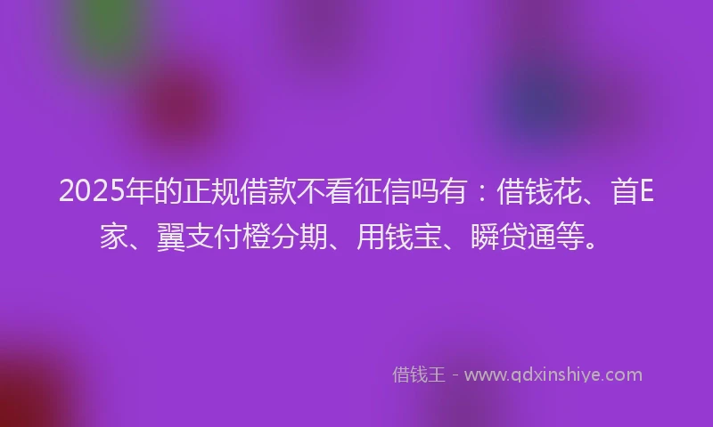2025年的正规借款不看征信吗有：借钱花、首E家、翼支付橙分期、用钱宝、瞬贷通等。